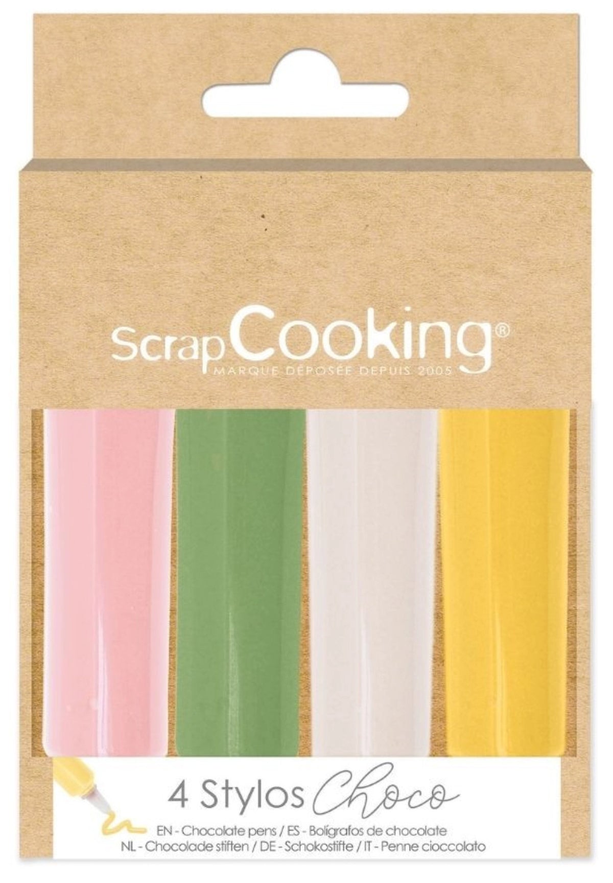 4 Schokostifte rosa, grün, gelb, weiss 4x25g in Mehrfarbig präsentiert im Onlineshop von KAQTU Design AG. Zutaten ist von Scrap Cooking