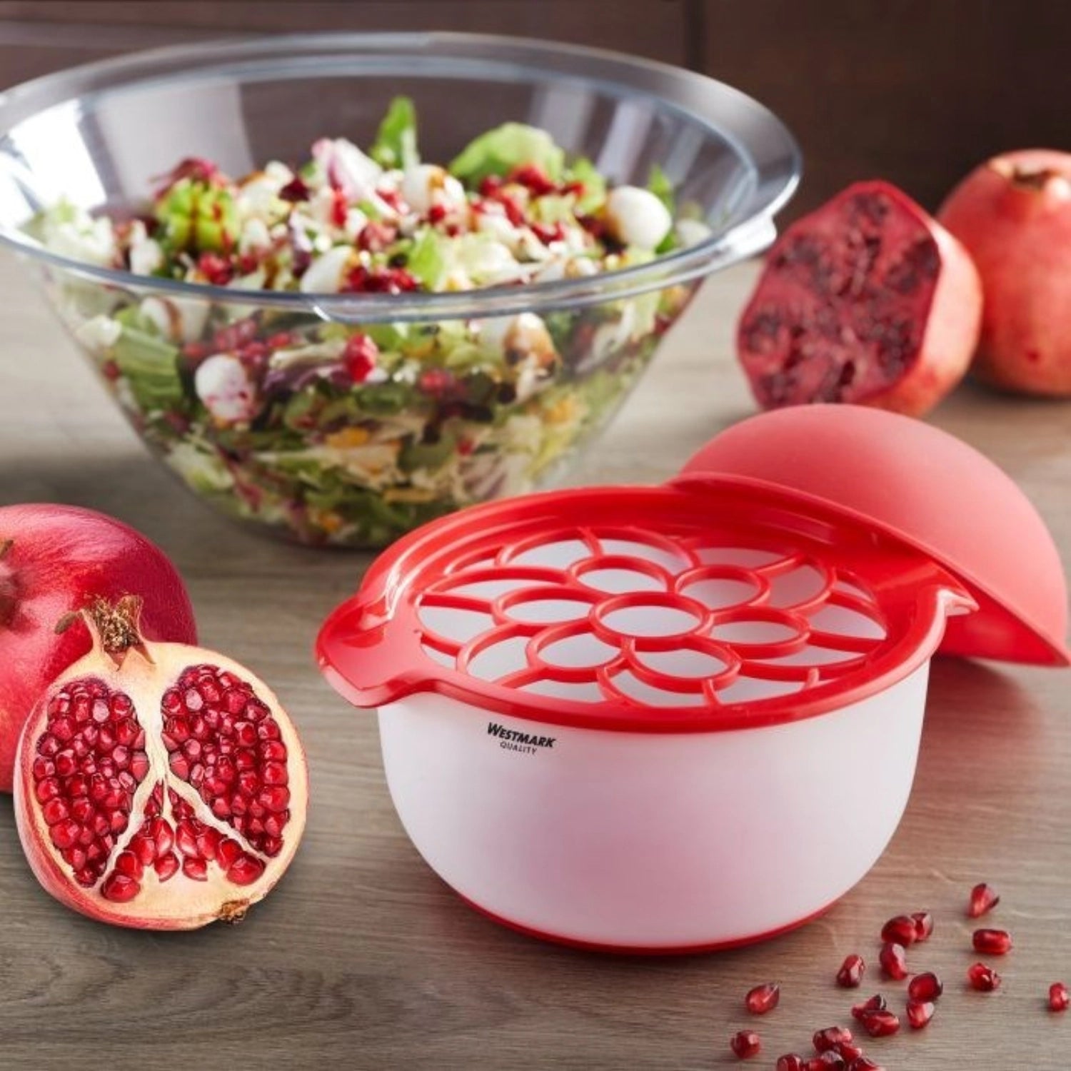 Granatapfel Entkerner Buzzer von Westmark, effizienter Entkerner für saftige Granatäpfel, ideal für die Zubereitung gesunder Snacks.