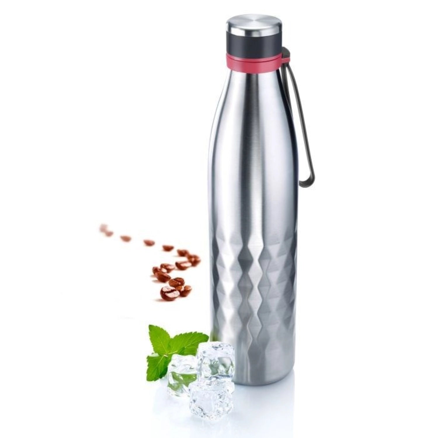 Elegante silberne Isolierflasche Viva von Westmark, 1 l, ideal für heiße und kalte Getränke, mit modernem Design und optimaler Isolierung.