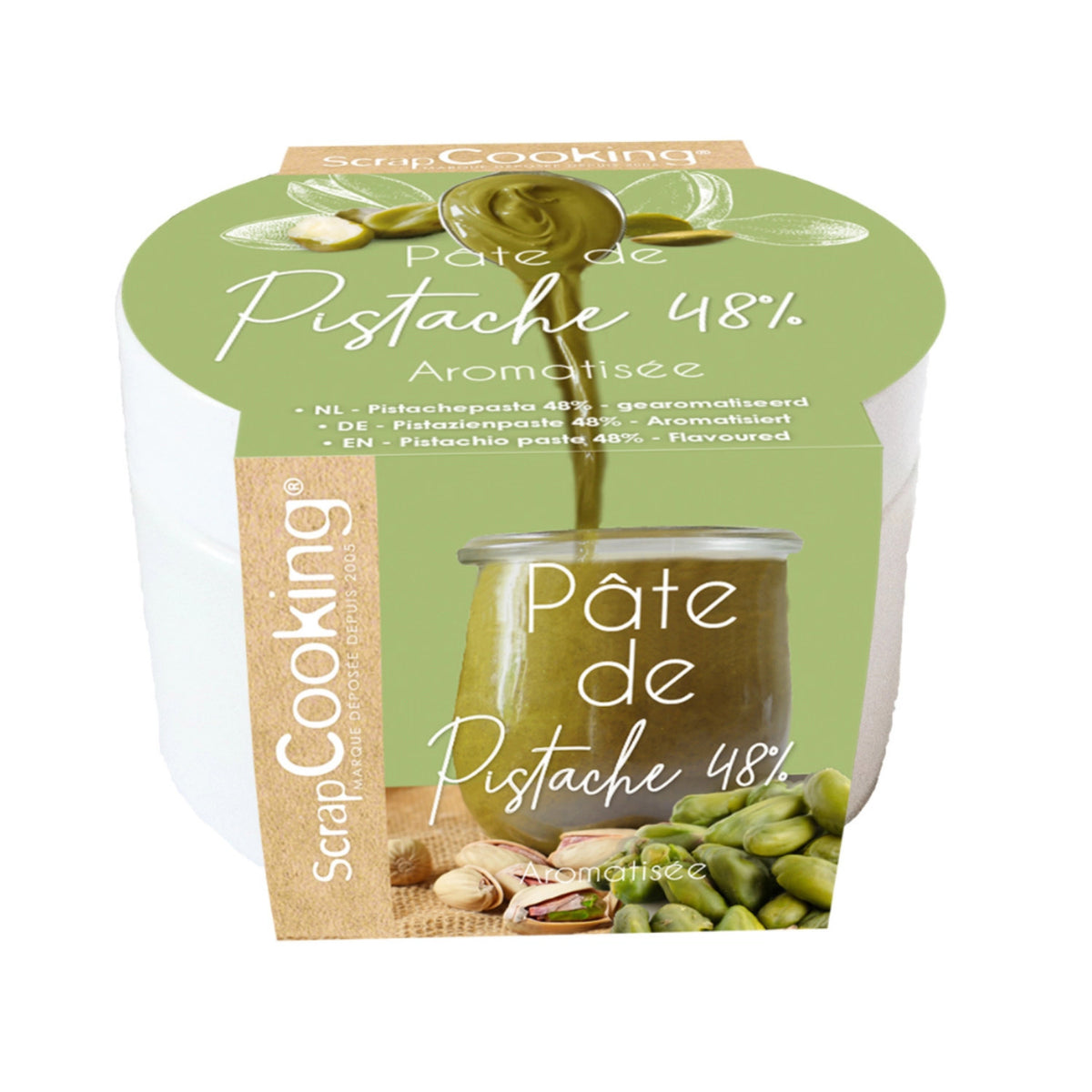 Fertigmischung Pralinemasse Pistazien 48 Prozent grün 200g in Grün präsentiert im Onlineshop von KAQTU Design AG. Zutaten ist von Scrap Cooking