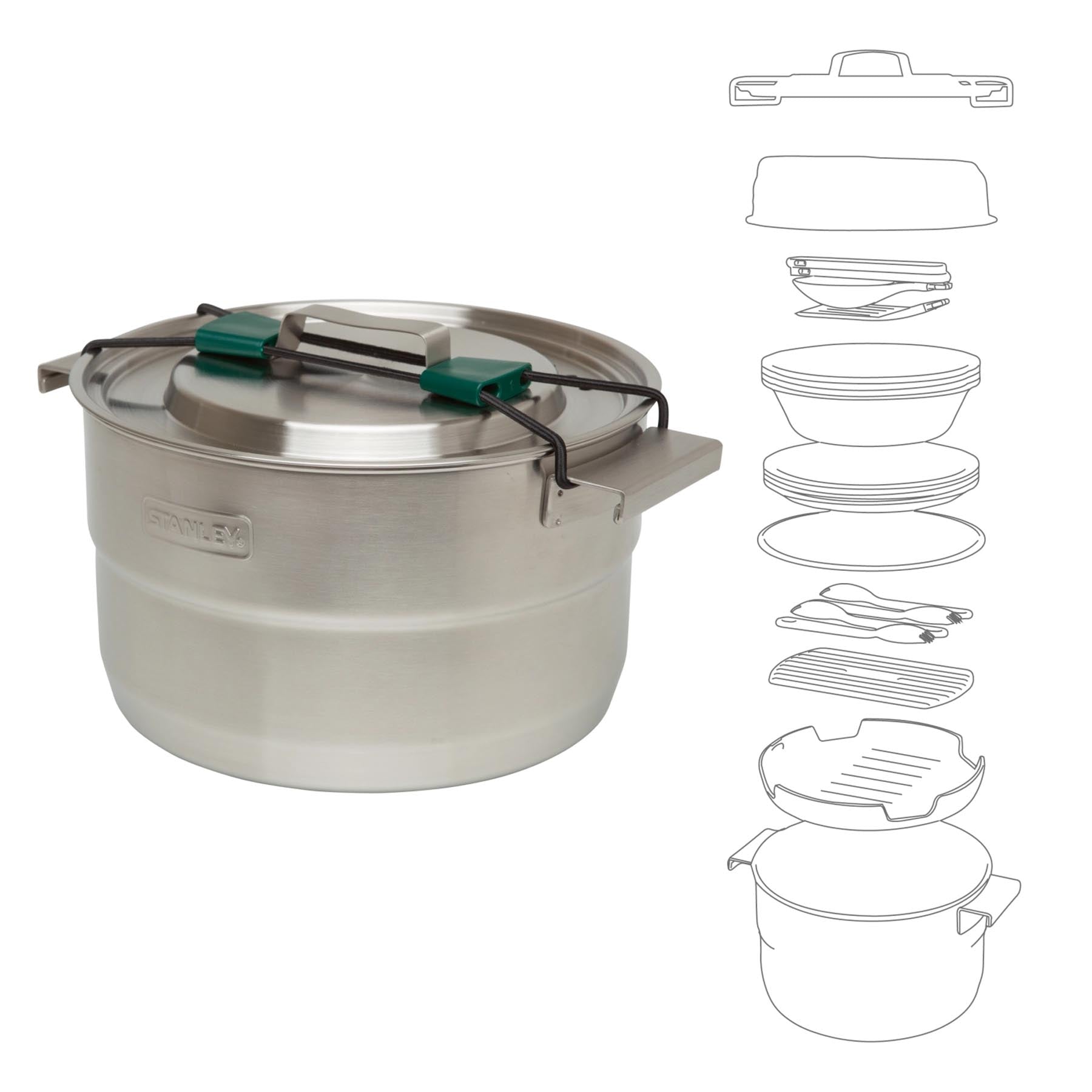 Praktisches Kochset für Camping von Stanley, 3.5l, in stilvollem Silber, ideal für die Zubereitung von Speisen in der Natur.