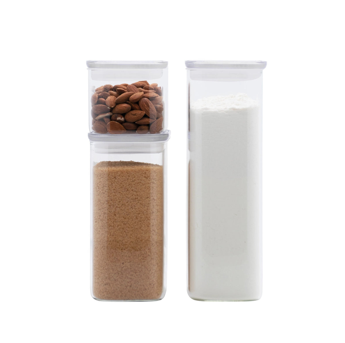 3er Set Vorratsglas mit Glasdeckel 0.47l, 1.2l, 1.8l in Transparent präsentiert im Onlineshop von KAQTU Design AG. Aufbewahrungsbehälter ist von Pebbly