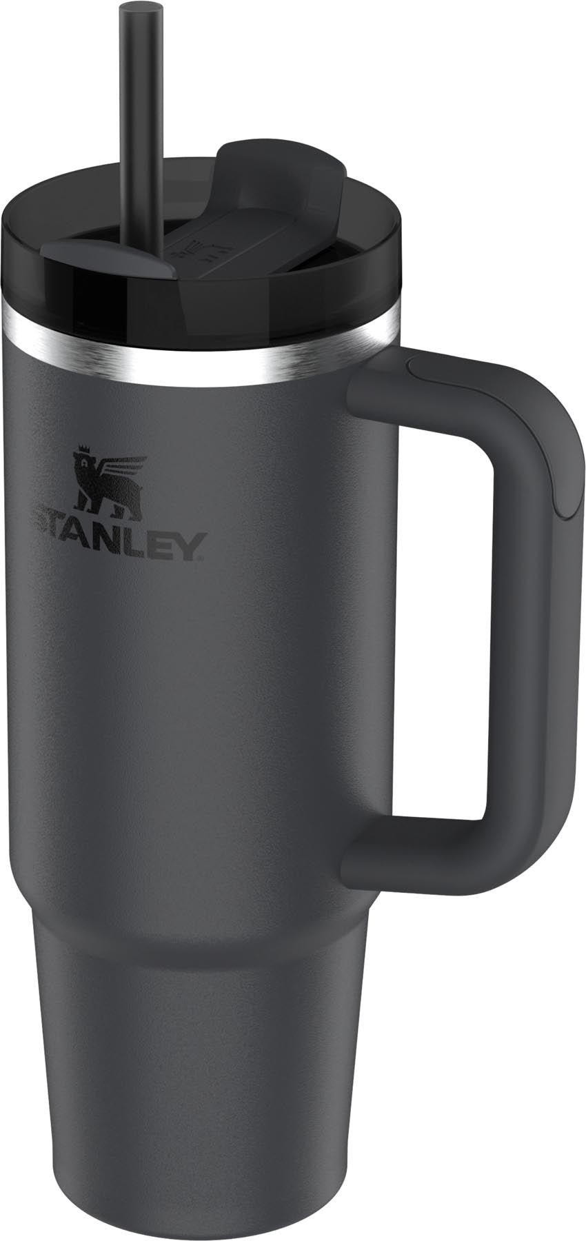 Stylische schwarze Stanley Quencher FlowState 0.89l, vielseitige Thermosflasche für alle Getränke, ideal für Sport und Freizeit.