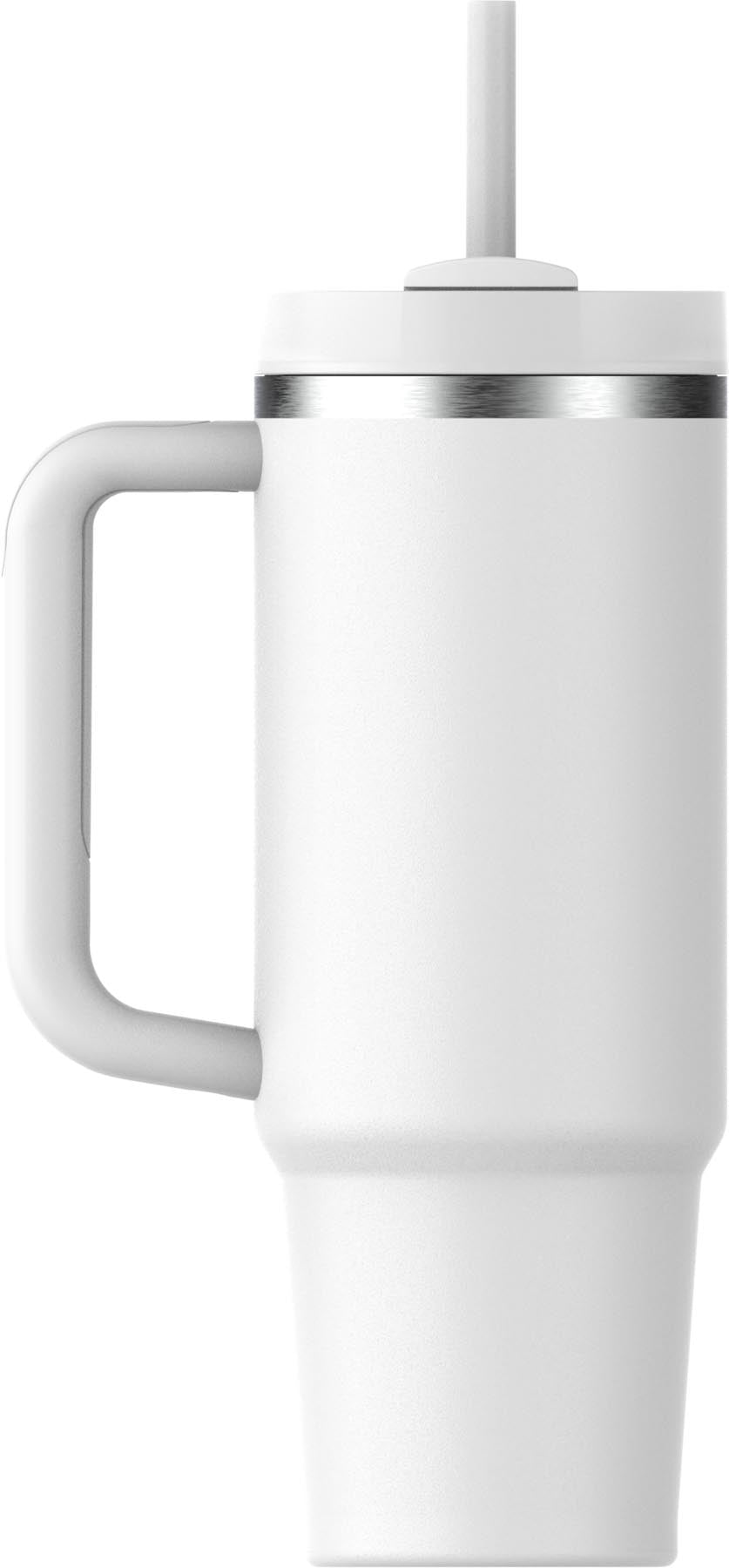 Stylische Stanley Quencher FlowState 0.89l in frostigem Weiß, perfekt für unterwegs und hält Getränke lange kühl.