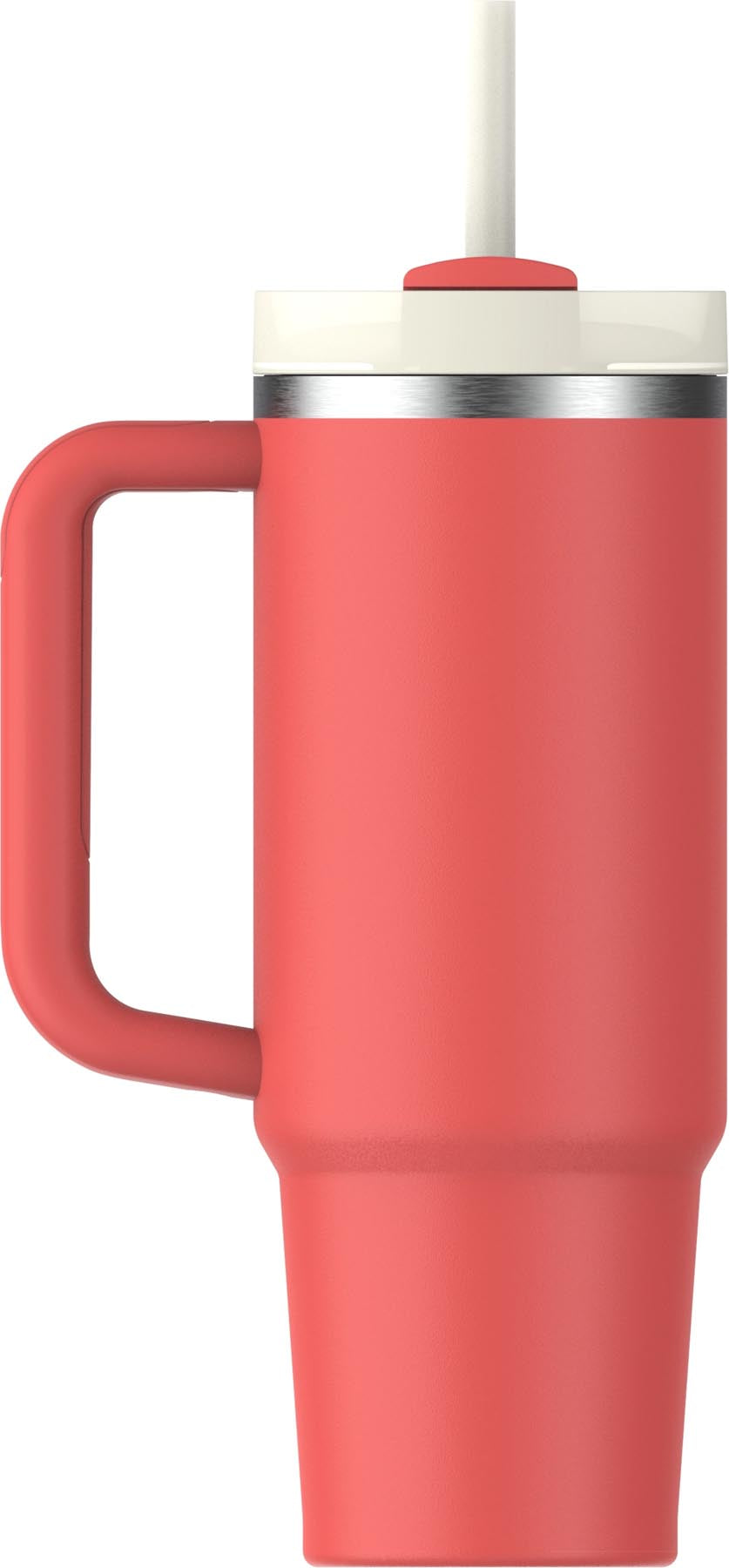 Moderne Stanley Thermosflasche Quencher FlowState 0.89l in auffälligem Hot Coral, perfekt für unterwegs und hält Getränke lange temperiert.