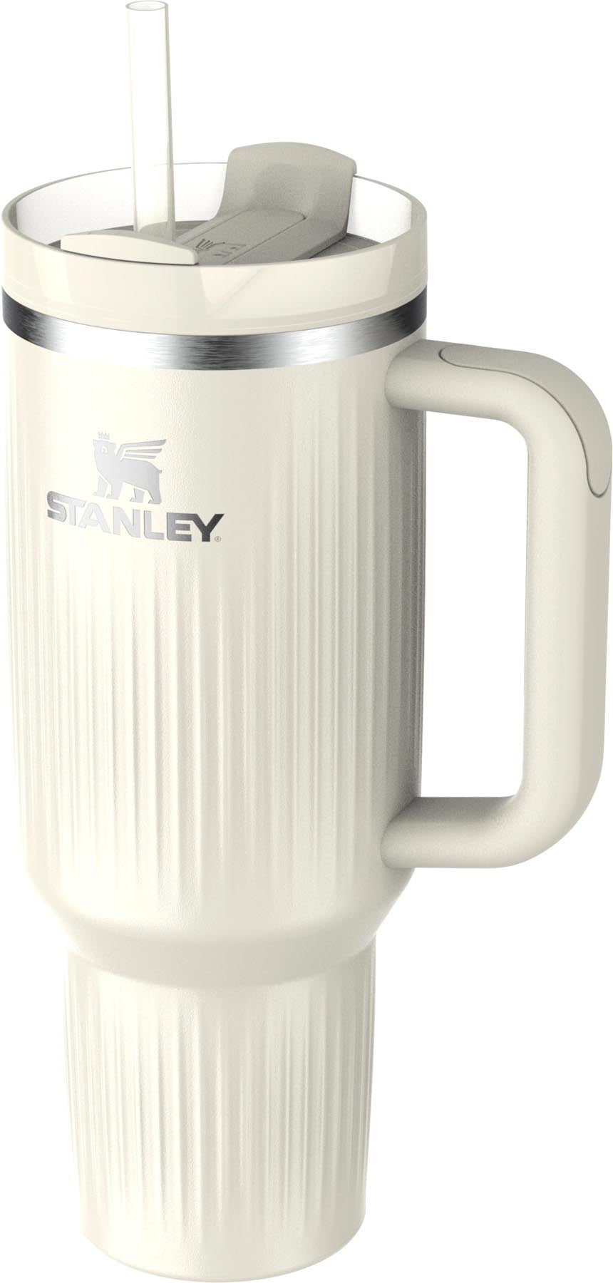 Elegante Thermosflasche Quencher Fluted 1.18l in creme-glänzendem Finish von Stanley, ideal für unterwegs und stilvolles Trinken.