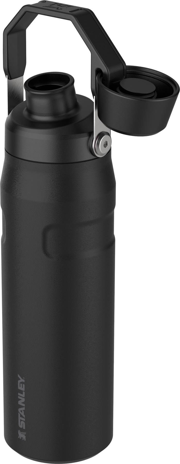 Stylische Stanley IceFlow Flasche in Schwarz, 0.7l, perfekt für unterwegs, hält Getränke kühl und frisch für aktive Abenteuer.