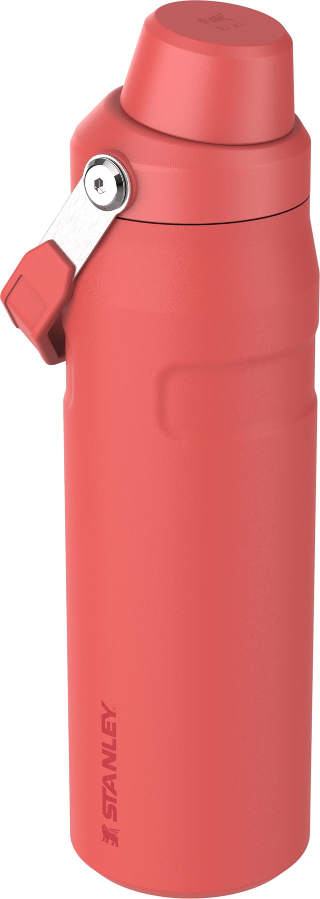 Stylische Stanley Thermosflasche IceFlow in Hot Coral, 0.7l, perfekt für aktive Tage, sorgt für kühle Erfrischungen unterwegs.