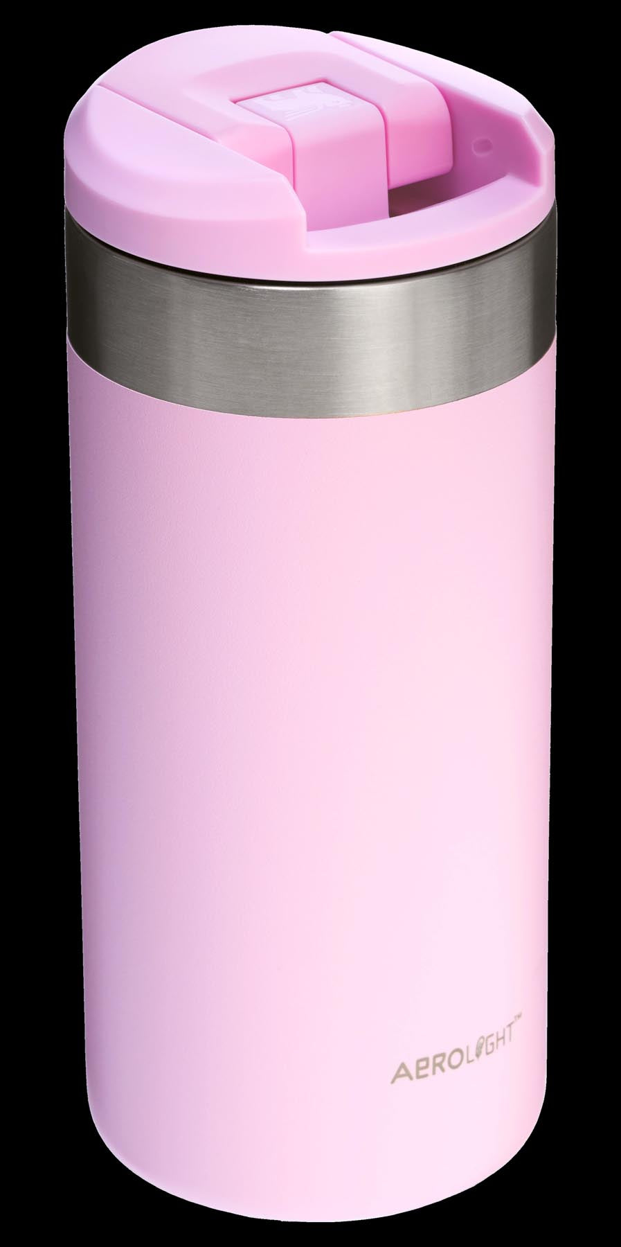 Elegante AeroLight Transit Mug in zartem Kirschblütenrosa, ideal für unterwegs. Hochwertige Thermosflasche von Stanley für heiße und kalte Getränke.