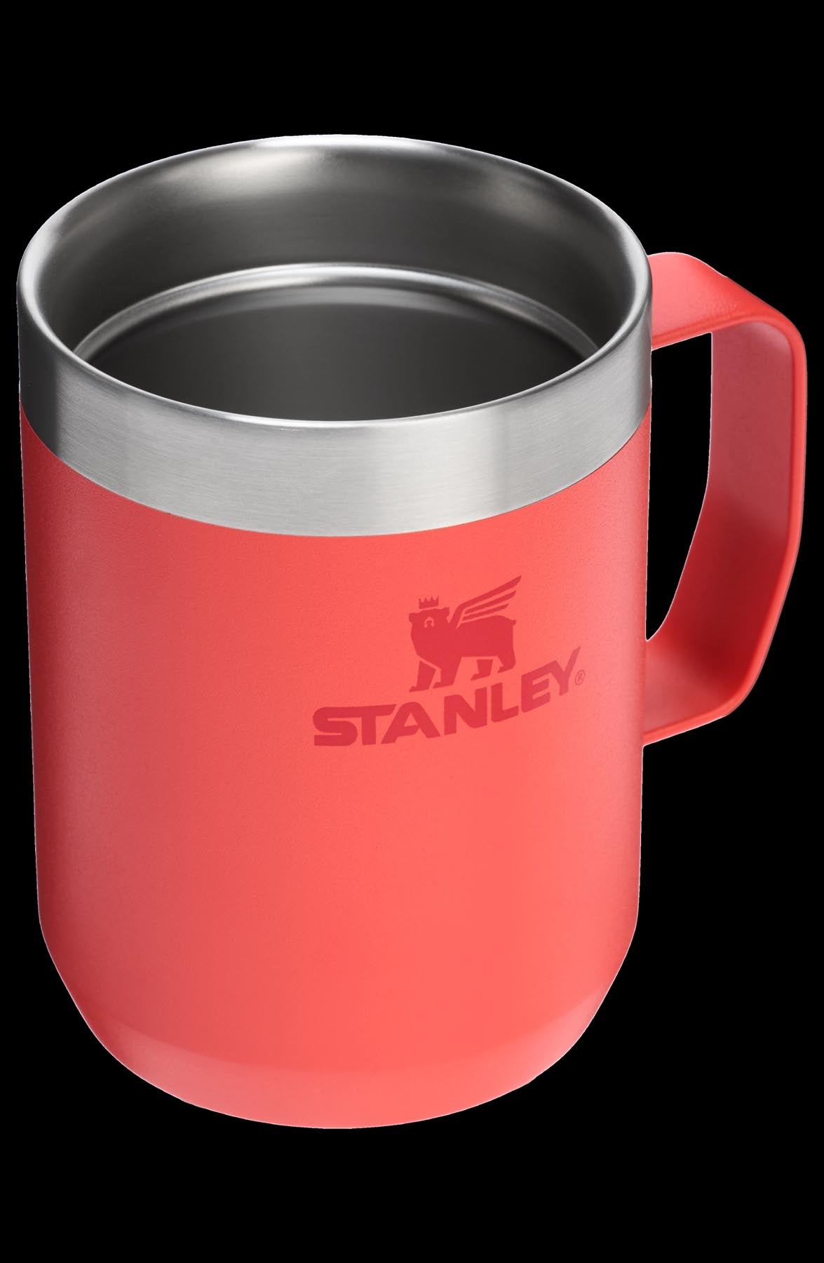 Hochwertiger Everyday Camp Mug in lebhaftem Hot Coral von Stanley, ideal für heiße Getränke bei Outdoor-Aktivitäten und im Alltag.