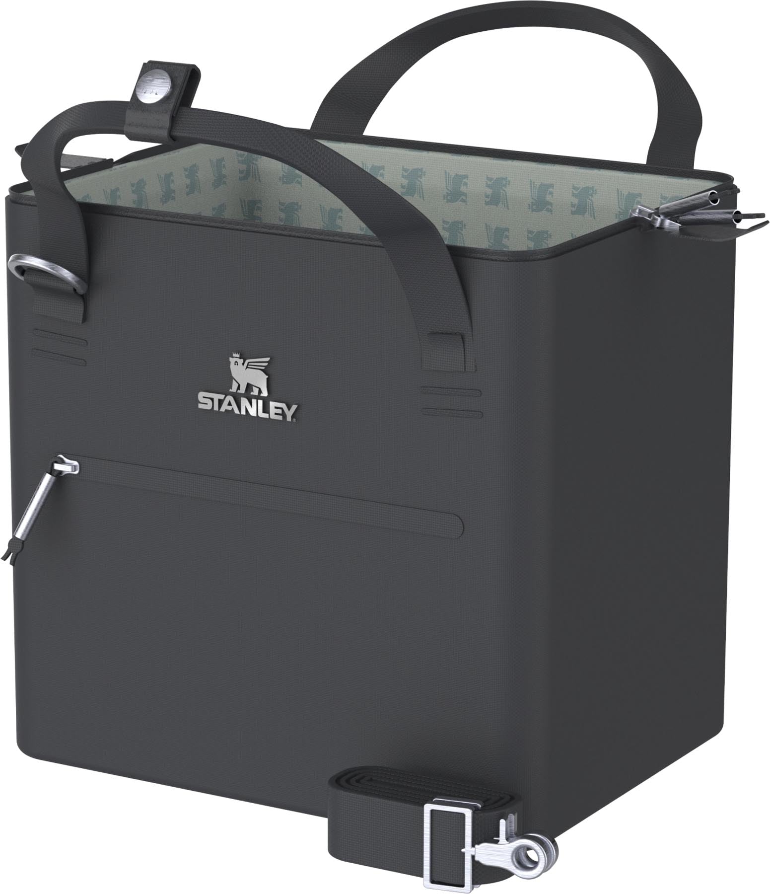 Stylische schwarze Kühltasche von Stanley mit 7l Fassungsvermögen, perfekt für unterwegs, um Getränke und Snacks kühl zu halten.