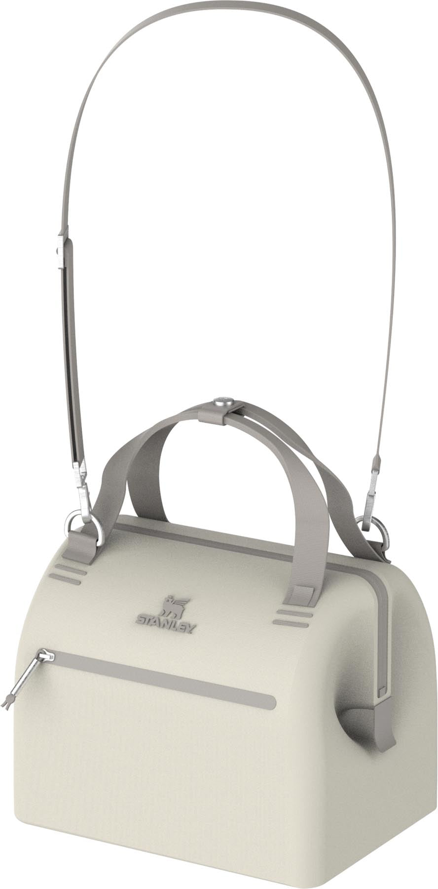 Kompakte und elegante Kühltasche in Cremefarbe von Stanley, perfekt für unterwegs, mit 7 Litern Fassungsvermögen für Snacks und Getränke.