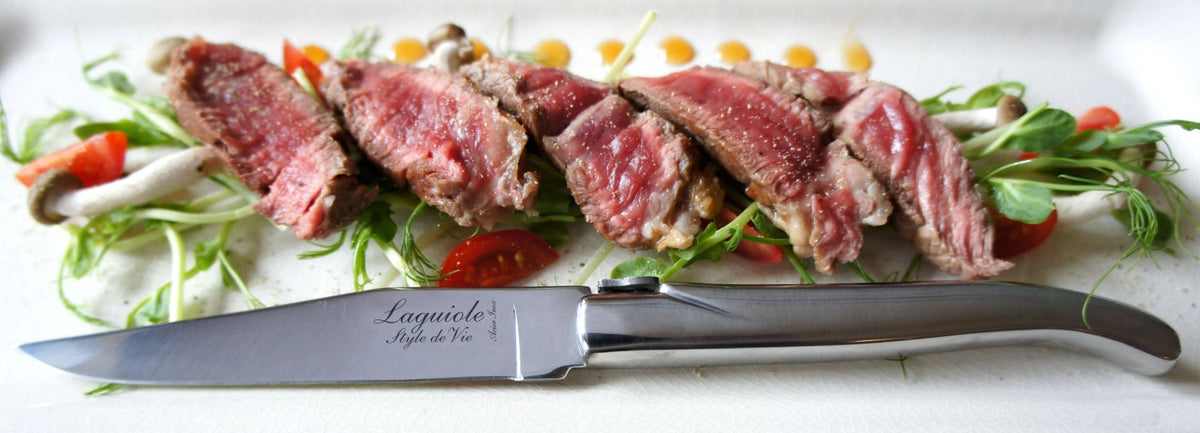 Laguiole Luxury Line Steakmesser rostfreier Stahl in Silber präsentiert im Onlineshop von KAQTU Design AG. Küchenmesser ist von Laguiole Style de Vie