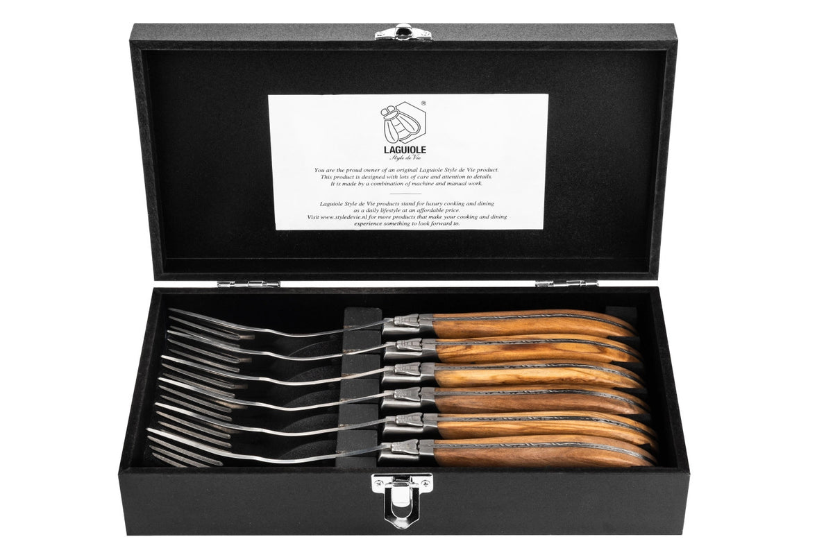 Laguiole Luxury Line Gabeln Olivenholz in Braun präsentiert im Onlineshop von KAQTU Design AG. Besteck ist von Laguiole Style de Vie
