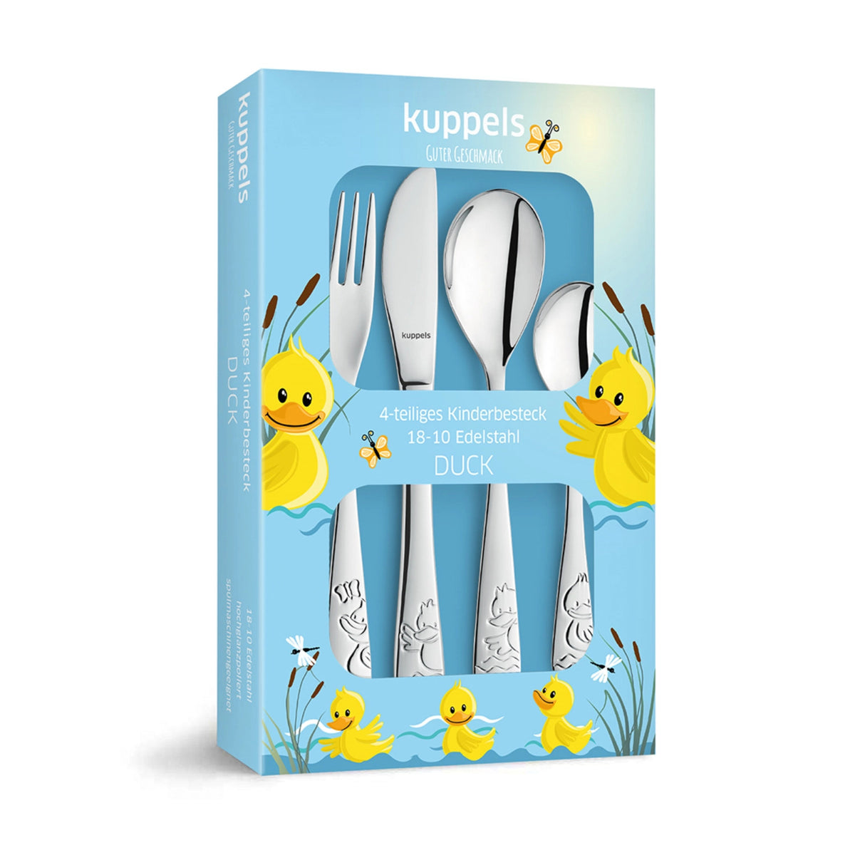 4tlg. Kuppels Ducks Kinderbesteck in Beige präsentiert im Onlineshop von KAQTU Design AG. Besteck ist von Amefa
