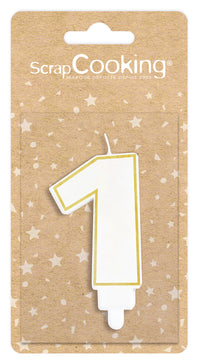 Candela numero 1 bianca con bordo oro 8 cm