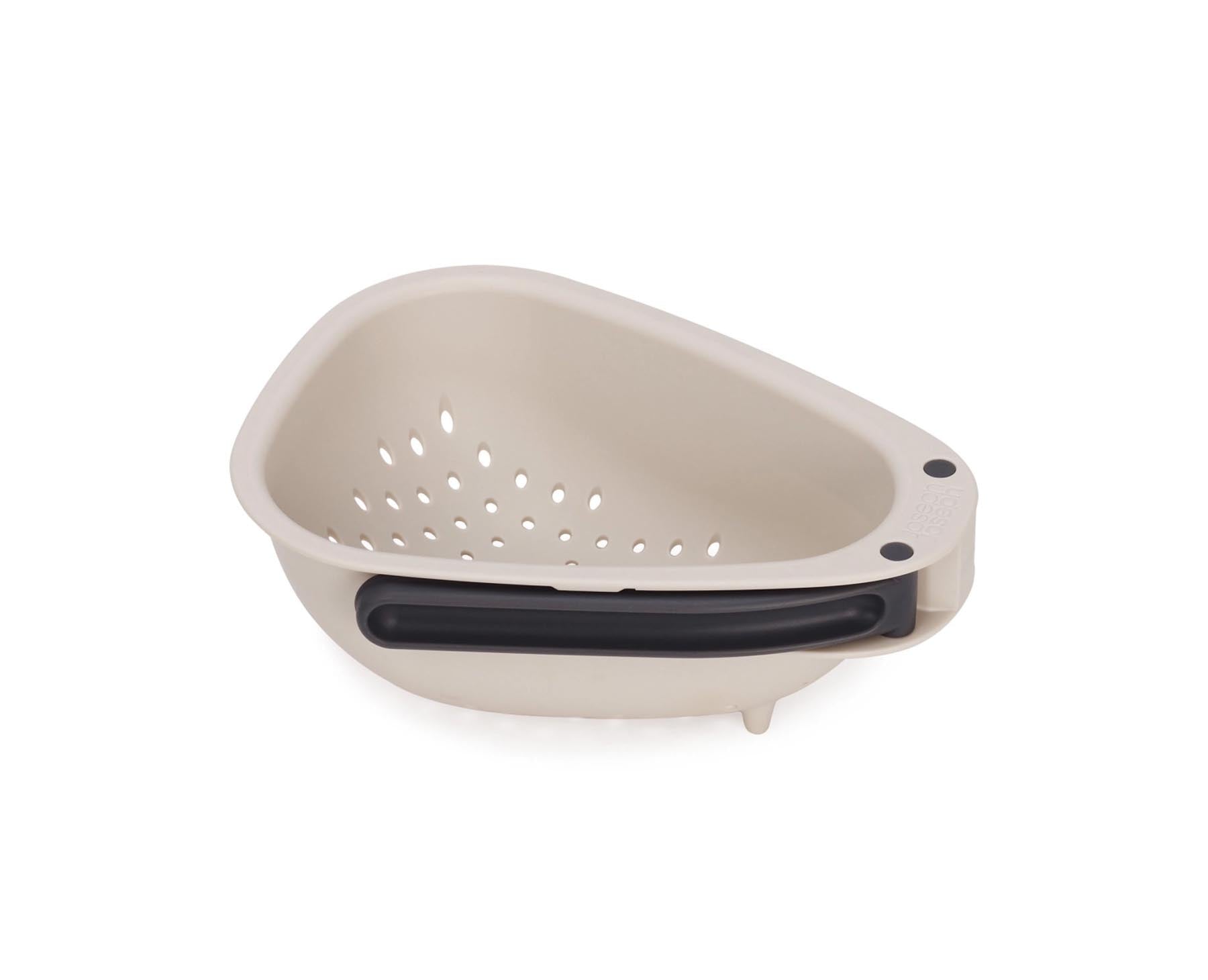 Praktisches und modernes Droplet Küchensieb in Stein-Grau, perfekt zum Abtropfen und Servieren von Lebensmitteln in der Küche.