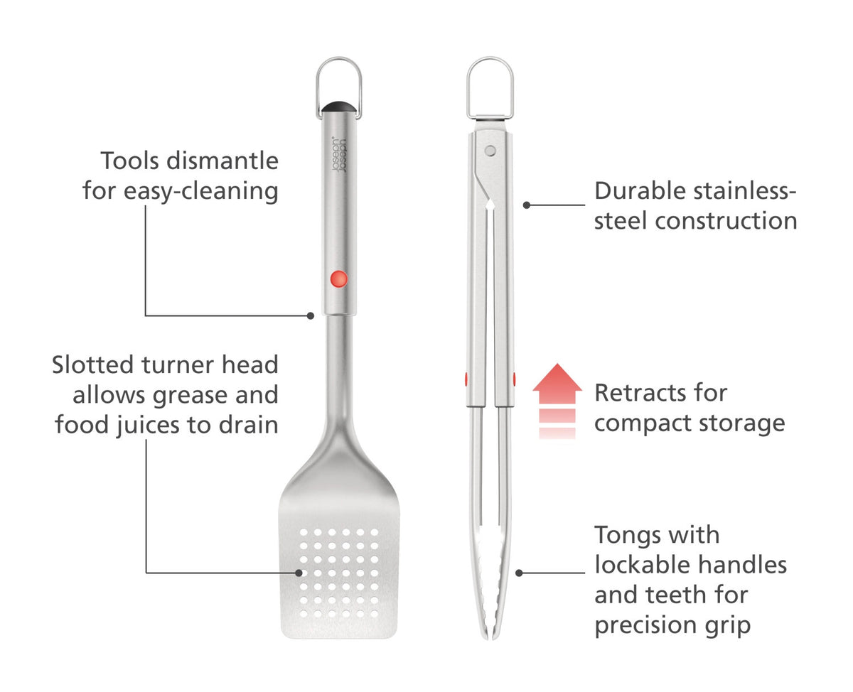 2er Set GrillOut BBQ Wender und Zange Edelstahl in Silber präsentiert im Onlineshop von KAQTU Design AG. Grillbesteck ist von Joseph Joseph