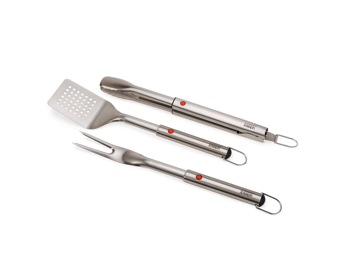 3er Set GrillOut BBQ Wender, Zange und Gabel Edelstahl in Silber präsentiert im Onlineshop von KAQTU Design AG. Grillbesteck ist von Joseph Joseph