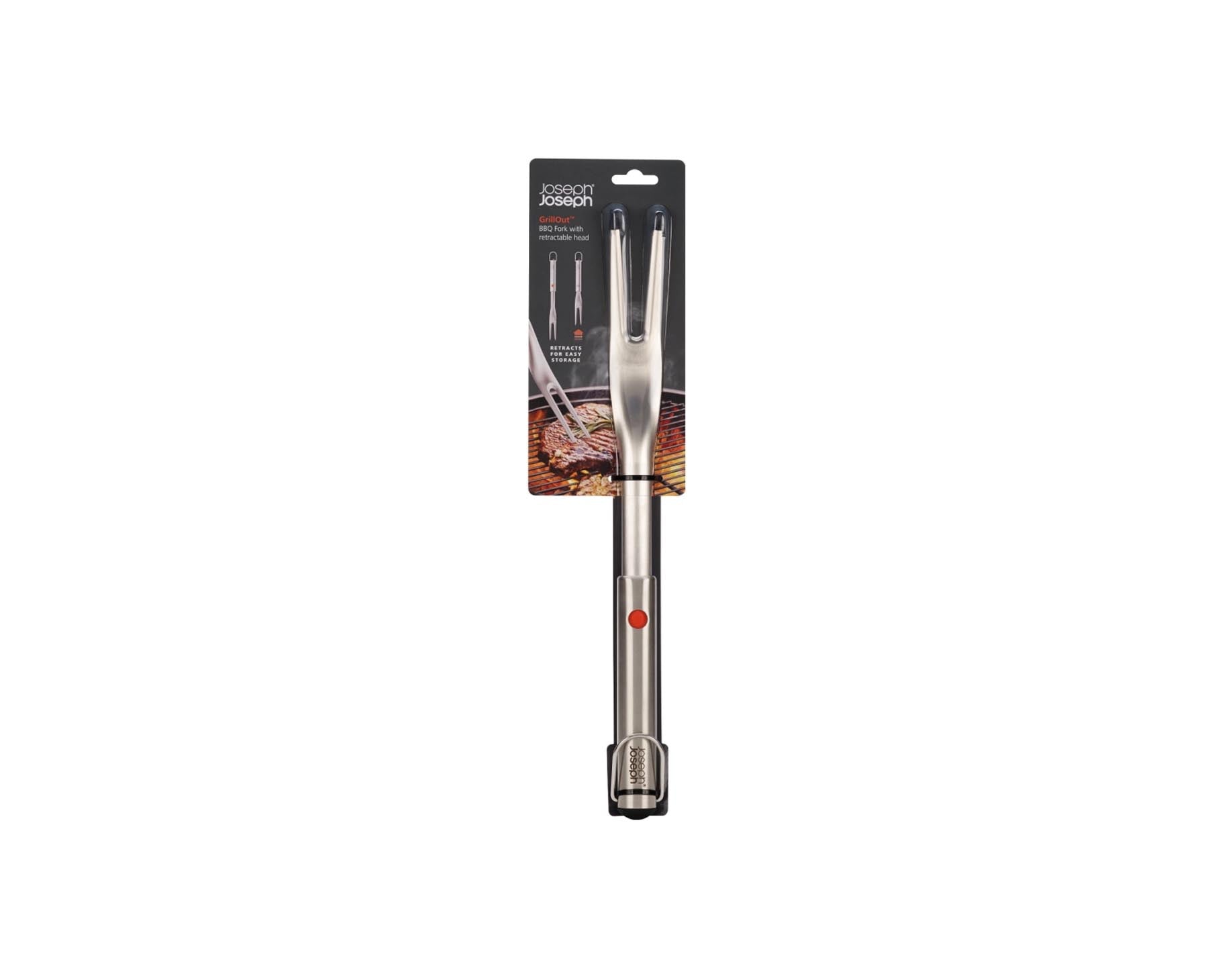 Vielseitige GrillOut BBQ Gabel von Joseph Joseph mit verstellbarem Edelstahlkopf, perfekt für Grillabenteuer und das Servieren von köstlichen Speisen.