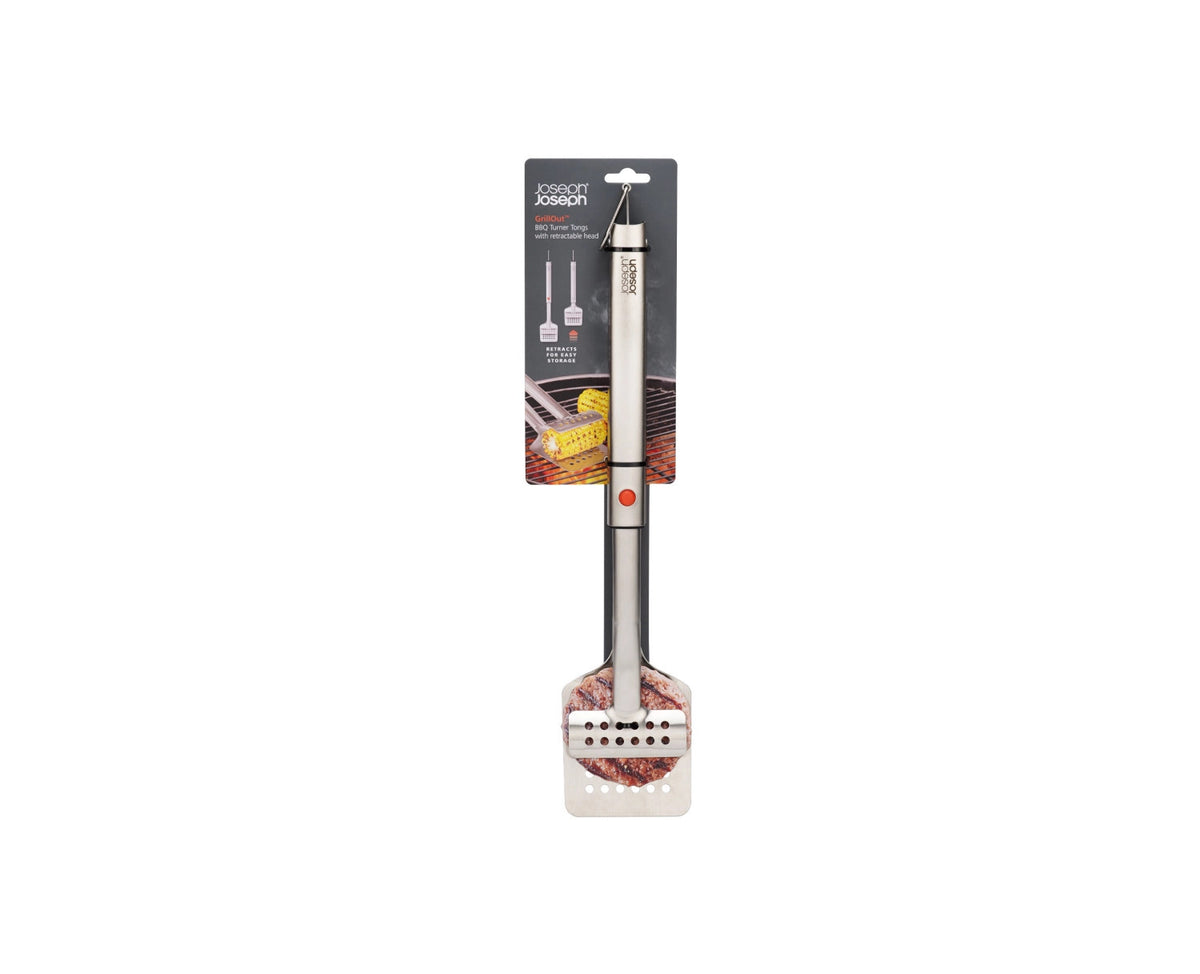 GrillOut BBQ Wender mit Zange einziehbarer Kopf 44.8x36cm in Silber präsentiert im Onlineshop von KAQTU Design AG. Grillbesteck ist von Joseph Joseph