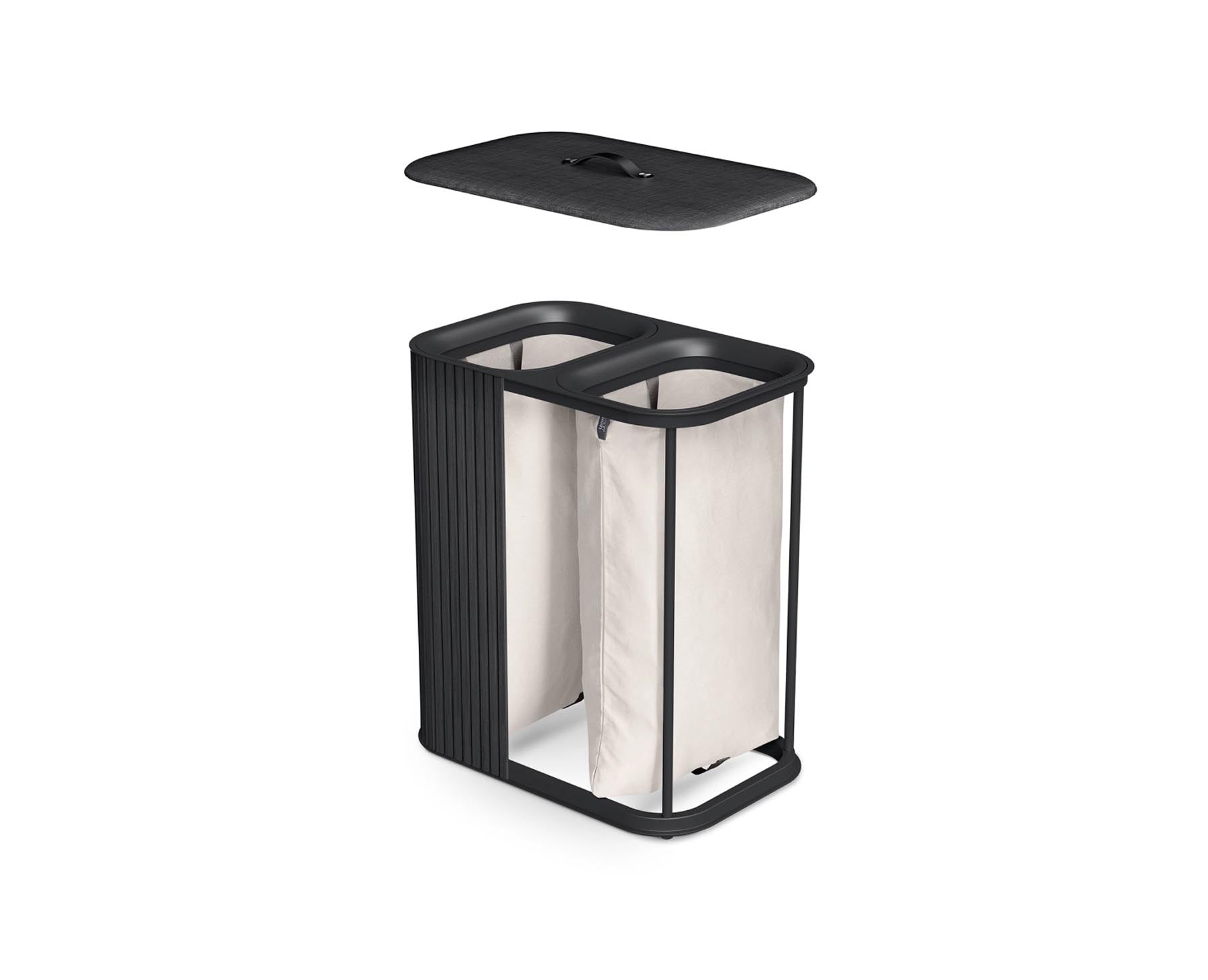 Moderner Wäschekorb Tota Twin Luxe in elegantem Schwarz von Joseph Joseph, 90 l, perfekt für die praktische und stilvolle Wäscheorganisation.