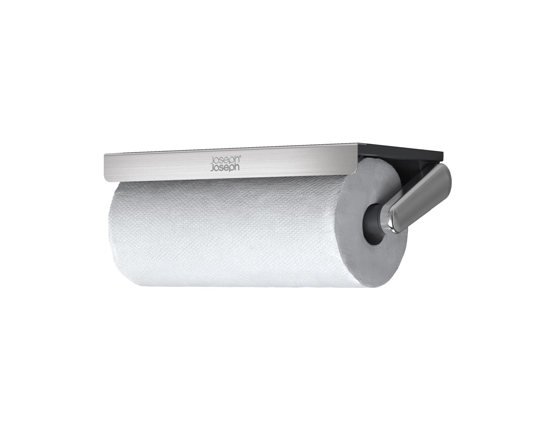 Stylischer und funktionaler Küchenrollenhalter von Joseph Joseph, ausziehbar für die Unterablage, in modernem Schwarz, perfekt für platzsparende Aufbewahrung.