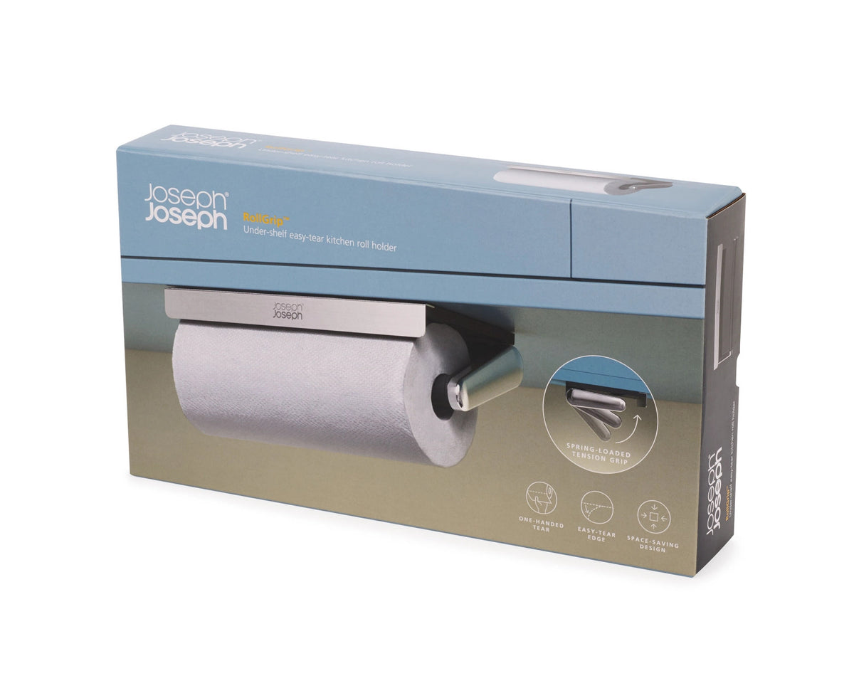 RollGrip Küchenrollenhalter für Unterablage ausziehbar in Schwarz präsentiert im Onlineshop von KAQTU Design AG. Papierrollenhalter ist von Joseph Joseph