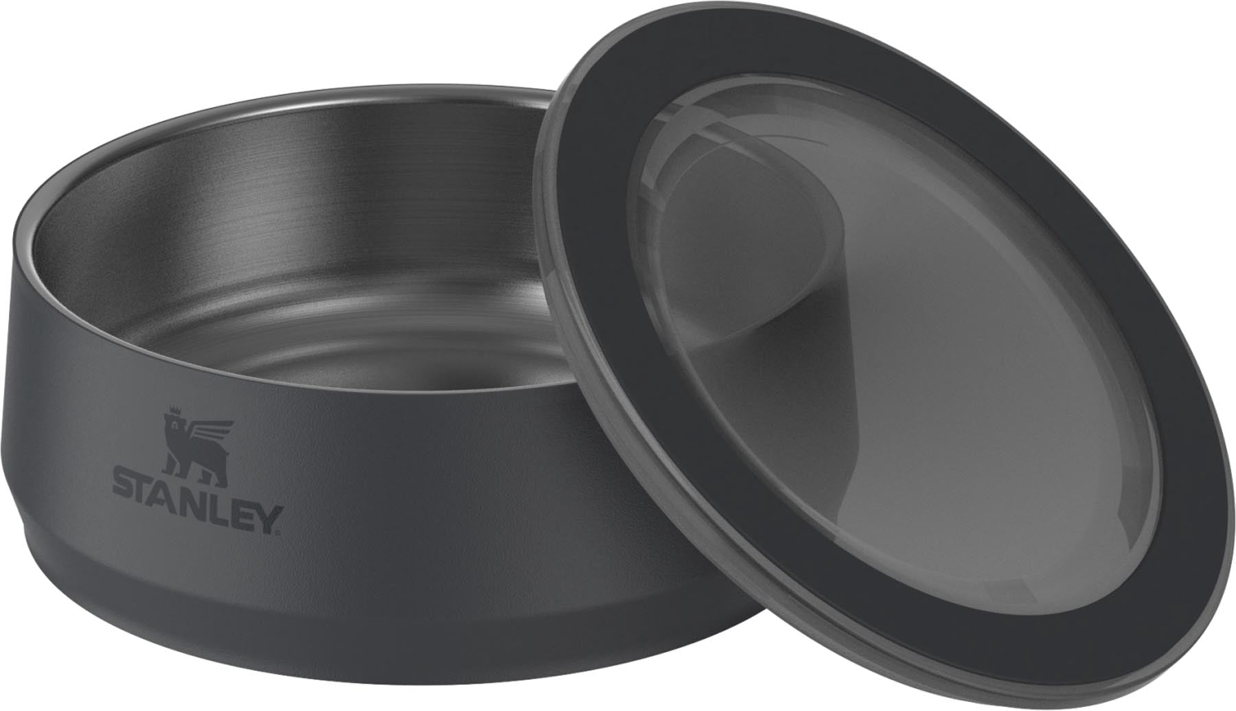 Elegante schwarze Futterschale von Stanley mit 0,7 l Volumen, perfekt für Snacks und Futter, kombiniert modernes Design mit praktischer Nutzung.