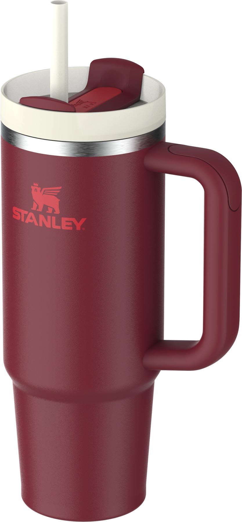 Moderne Stanley Quencher FlowState Thermosflasche in lebhaftem Cranberry-Rot, perfekt für erfrischende Getränke mit 0.89l Fassungsvermögen.