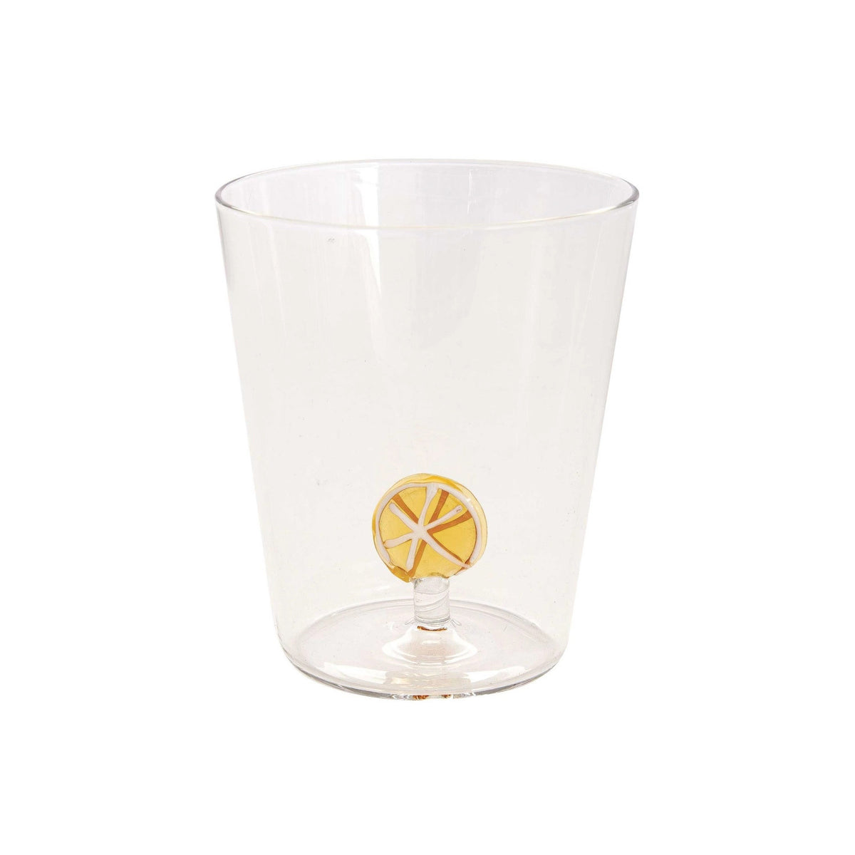 Gelbes Trinkglas aus Borosilikat von Easy Life, Serie Twist & Match, Fassungsvermögen 400ml, quadratische Form, 8x8x8 cm.
