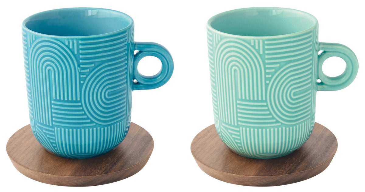 2er Set Take a Loop Kaffeetasse 350ml mit Akazienuntersetzer in Mehrfarbig präsentiert im Onlineshop von KAQTU Design AG. Tasse ist von Easy Life