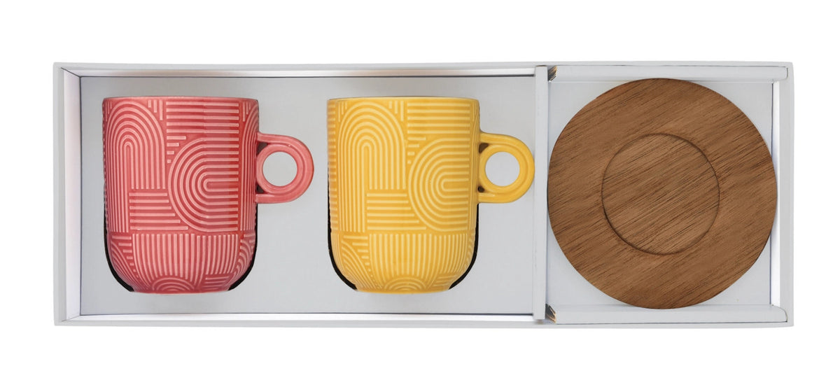 2er Set Take a Loop Kaffeetasse 350ml mit Akazienuntersetzer in Mehrfarbig präsentiert im Onlineshop von KAQTU Design AG. Tasse ist von Easy Life