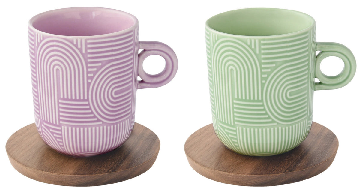 2er Set Take a Loop Kaffeetasse 350ml mit Akazienuntersetzer in Mehrfarbig präsentiert im Onlineshop von KAQTU Design AG. Tasse ist von Easy Life