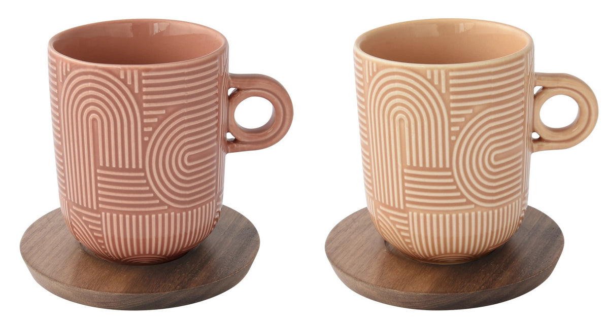 2er Set Take a Loop Kaffeetasse 350ml mit Akazienuntersetzer in Mehrfarbig präsentiert im Onlineshop von KAQTU Design AG. Tasse ist von Easy Life