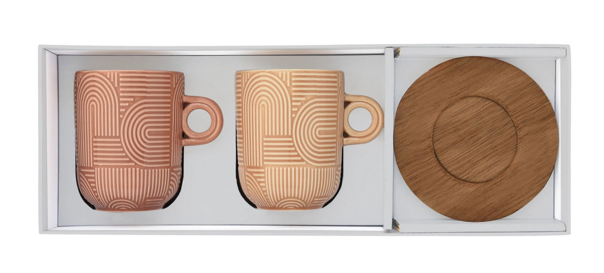 2er Set Take a Loop Kaffeetasse 350ml mit Akazienuntersetzer in Mehrfarbig präsentiert im Onlineshop von KAQTU Design AG. Tasse ist von Easy Life