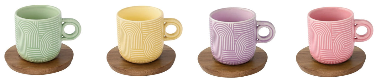 4er Set Take a Loop Espressotasse 110ml mit Akazienunters. in Mehrfarbig präsentiert im Onlineshop von KAQTU Design AG. Tasse ist von Easy Life
