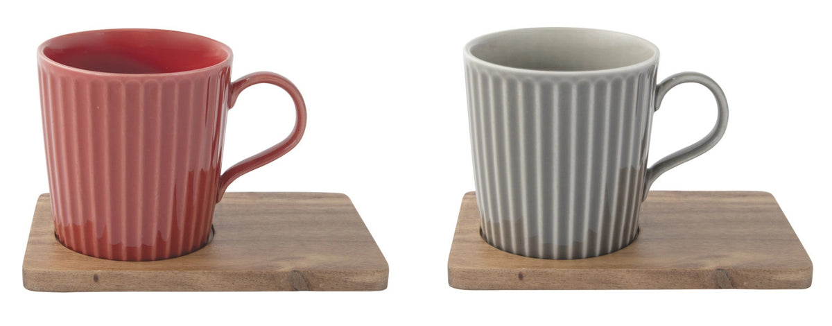 2er Set Take a Break Kaffeetasse 380ml mit Akazienunters. in Mehrfarbig präsentiert im Onlineshop von KAQTU Design AG. Tasse ist von Easy Life