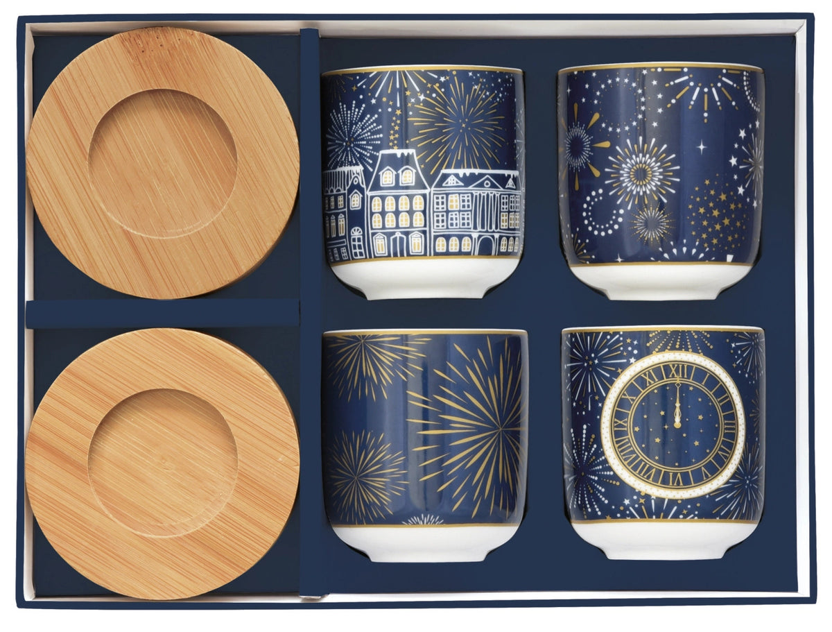 4er Set Midnight Espressotasse 110ml mit Bambusuntersetzer in Blau präsentiert im Onlineshop von KAQTU Design AG. Tasse ist von Easy Life