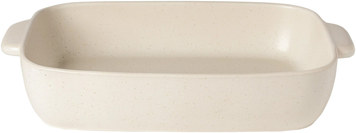 Rechteckige Backform aus Steinzeug in Beige (Vanilla) von Costa Nova, Grösse 49x32.1cm, Höhe 9.2cm, glatte Oberfläche.