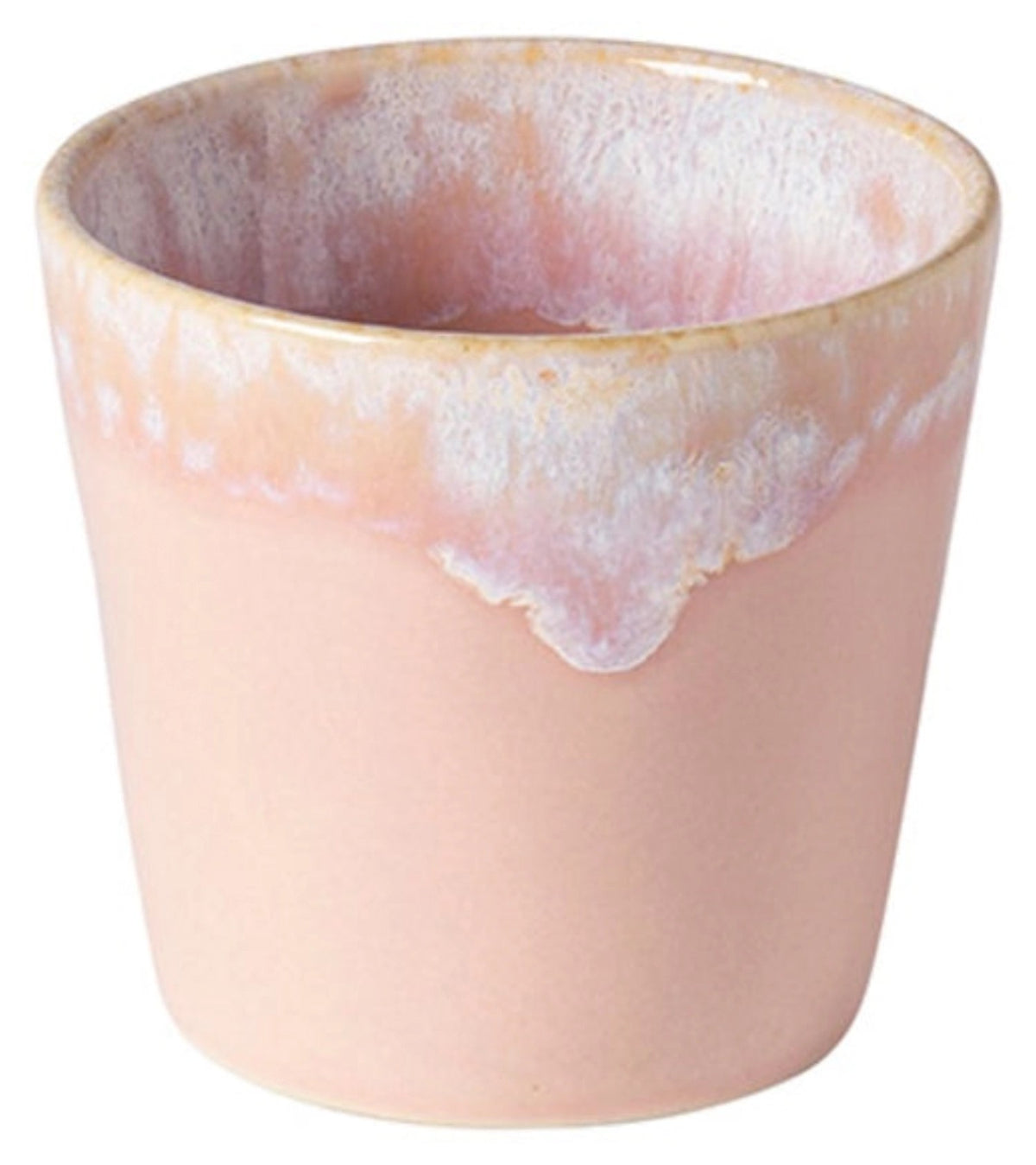 Acht Kaffeetassen aus feinem Steingut von Costa Nova, Farbe Blau, in schlichter runder Form, angeordnet als Set in einer Geschenkbox.