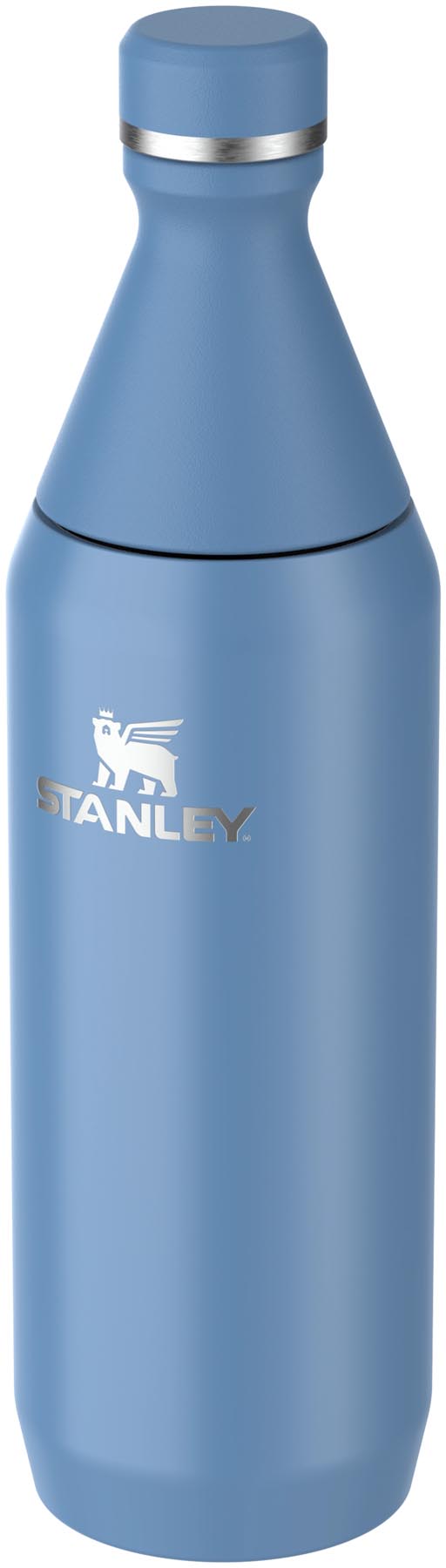 Stilvolle 0.6l Thermosflasche in leuchtendem Himmelblau, glänzend und funktional, ideal für die Erfrischung unterwegs.