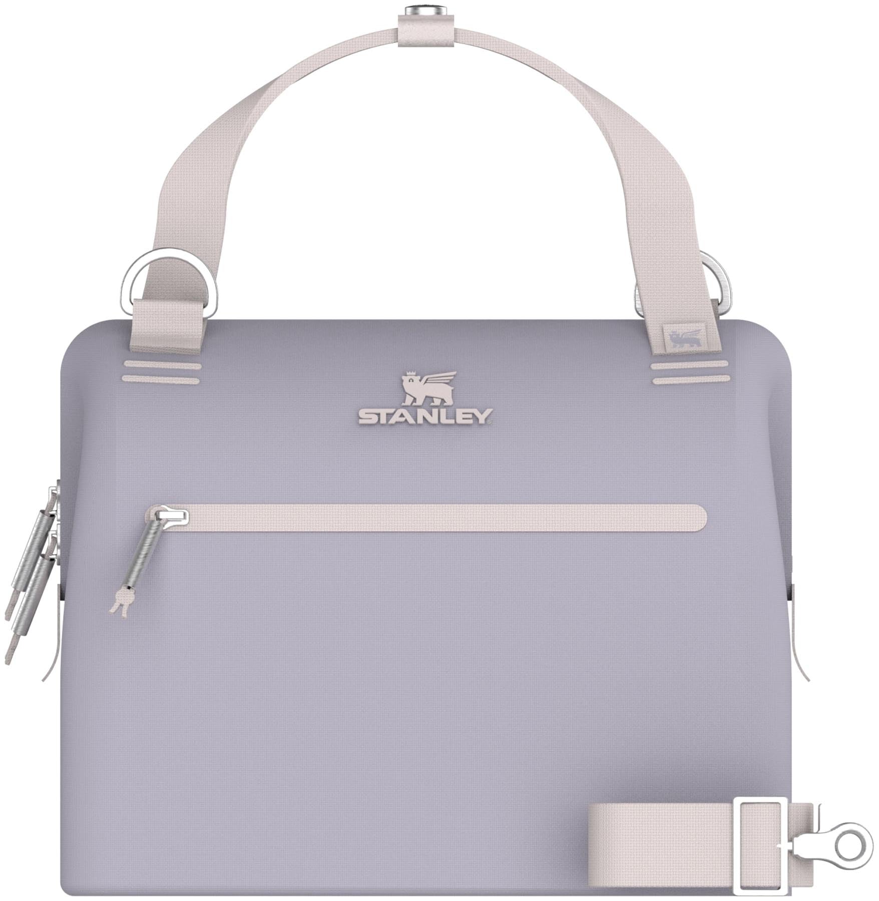 Praktische und elegante Kühltasche in lila von Stanley, 7l Volumen, perfekt für unterwegs, um Lebensmittel und Getränke frisch zu halten.