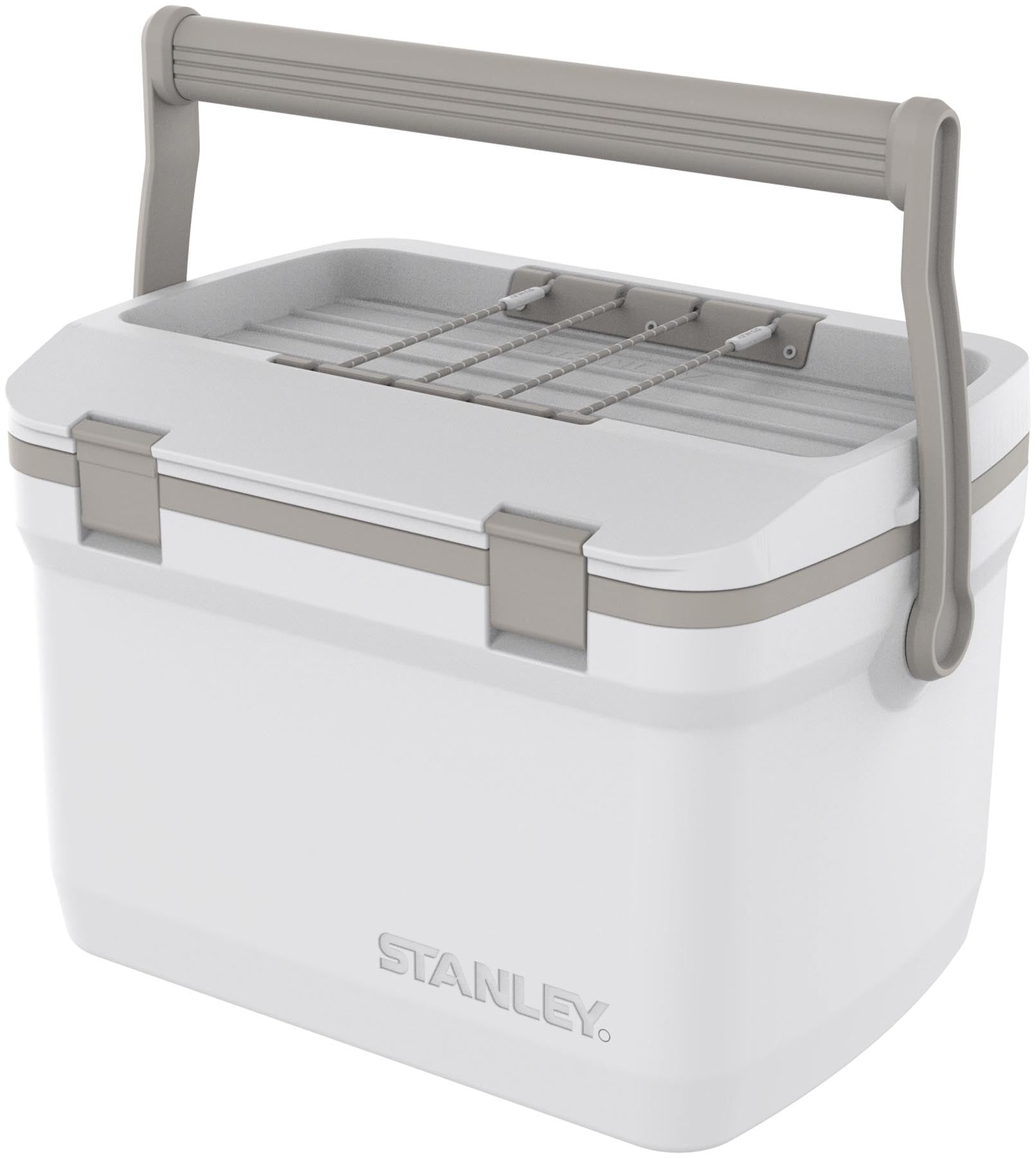 Robuste Kühltasche von Stanley mit 15.1l Volumen, perfekt für Picknicks und Ausflüge, in modernem Frostweiß für stilvolle Abenteuer.
