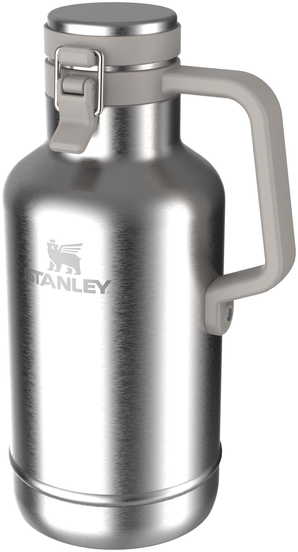 Robuster 1,9 l Edelstahl-Growler in elegantem Grau, ideal für die Aufbewahrung und den Transport von Getränken bei Outdoor-Aktivitäten.