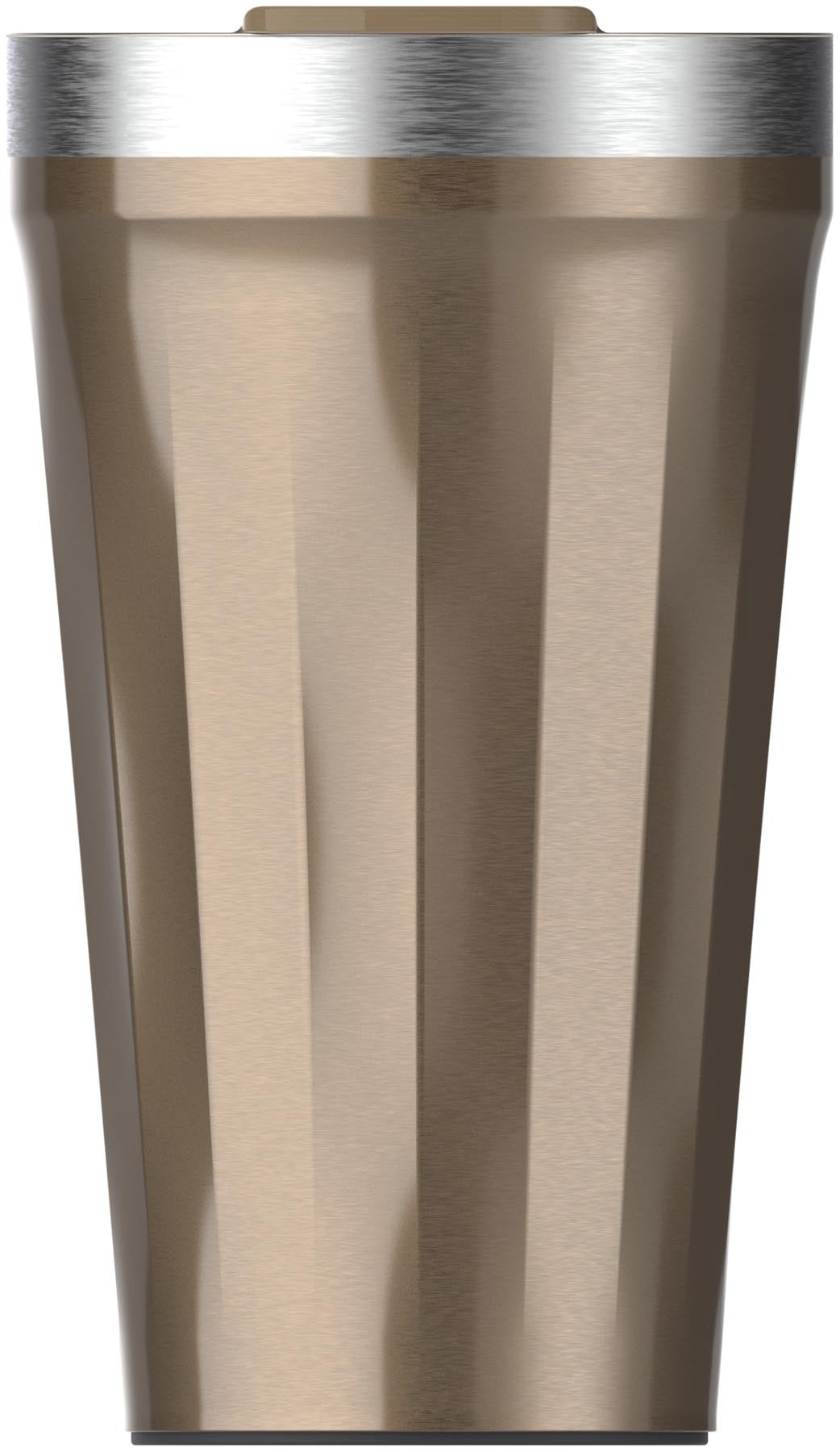 Eleganter Everyday Tumbler TXT in schimmerndem Gold, ideal für Getränke unterwegs. Hochwertige Thermosflasche von Stanley mit 0,47 l Fassungsvermögen.