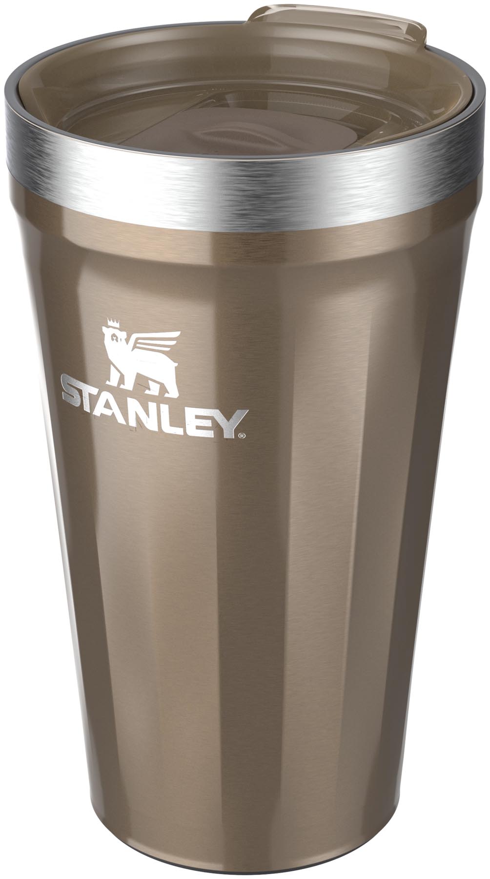 Stylische Thermosflasche Everyday Tumbler TXT in glänzendem Gold, perfekt für den täglichen Gebrauch und unterwegs. Fassungsvermögen: 0,47 l.
