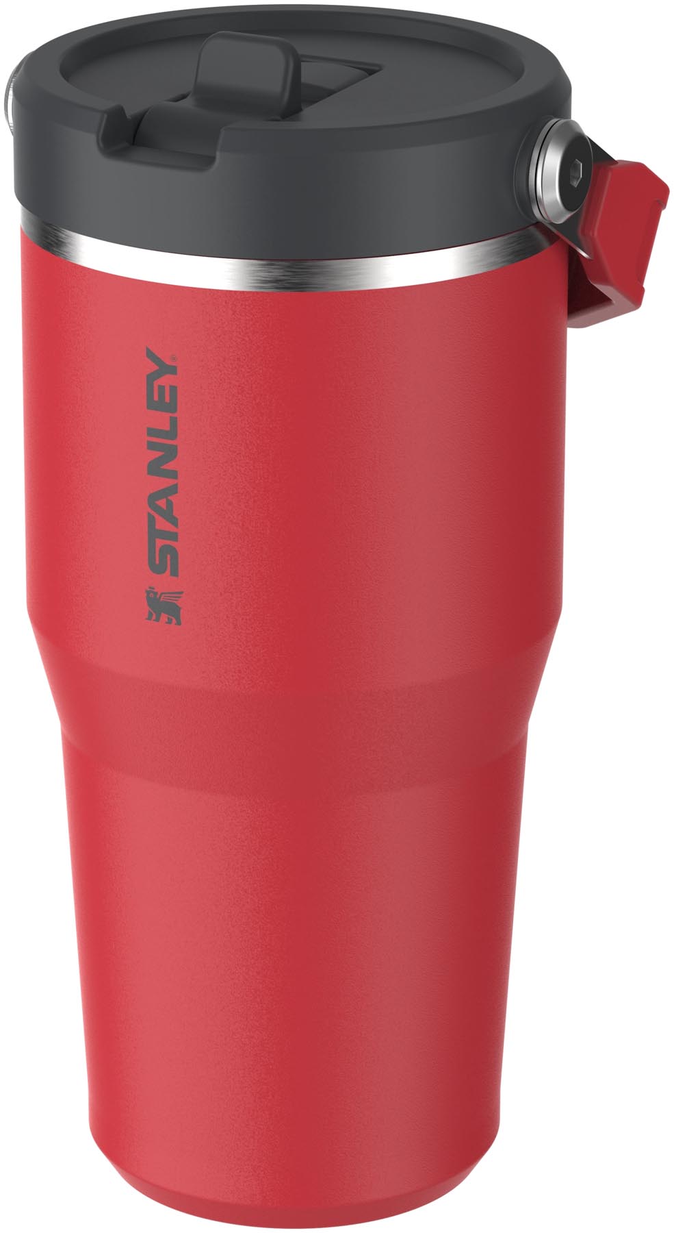Eleganter Stanley Becher in Chili Black mit Flip Straw, 0.6l, für erfrischende Getränke unterwegs. Ideal für Sport und Freizeit.
