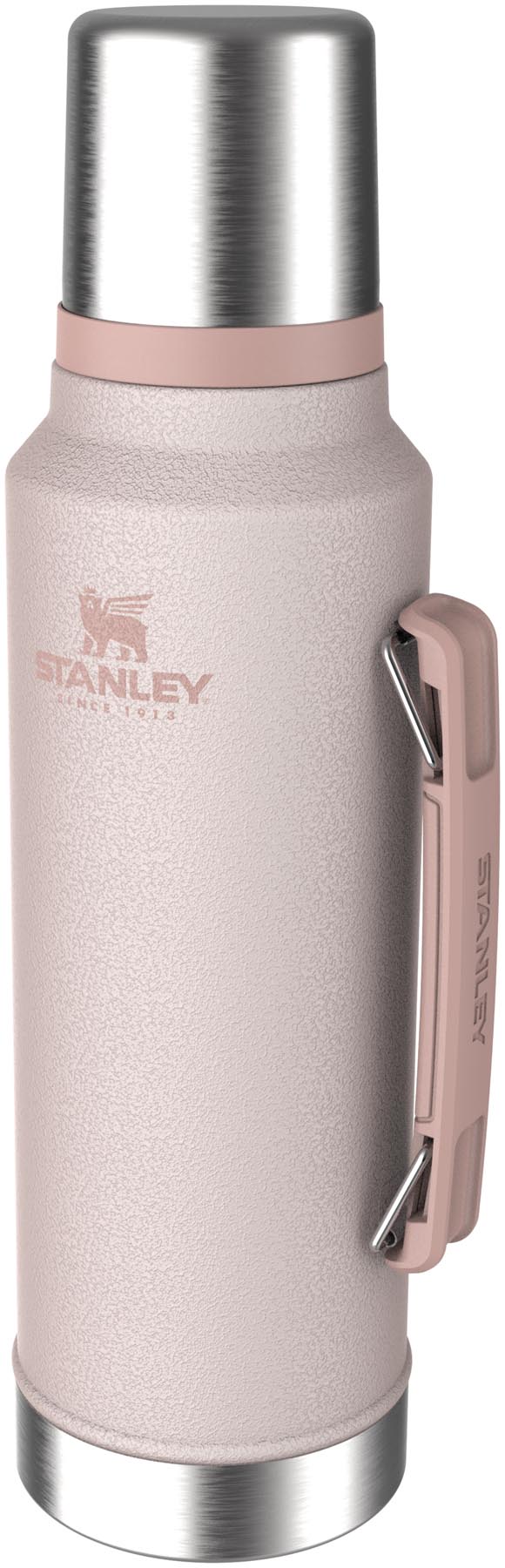 Stylische Stanley Thermosflasche in Hammertone Rose Quartz, 1.4l, für alle Abenteuer, hält Getränke lange warm oder kühl.
