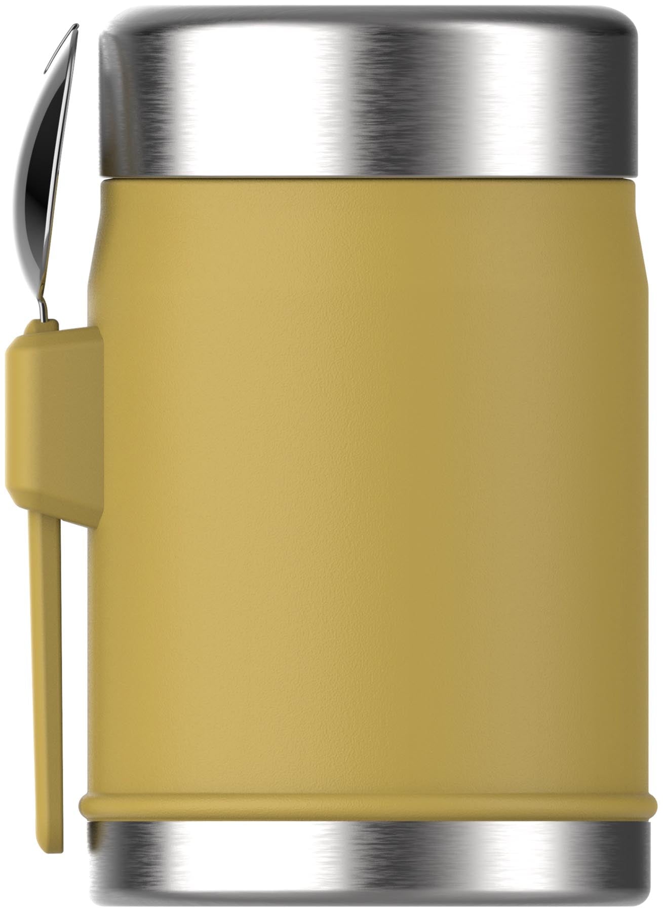 Stylischer Stanley Food Jar in Dijon-Gelb mit Spork, ideal für unterwegs. Perfekt für warme und kalte Speisen, 0.4l Fassungsvermögen.